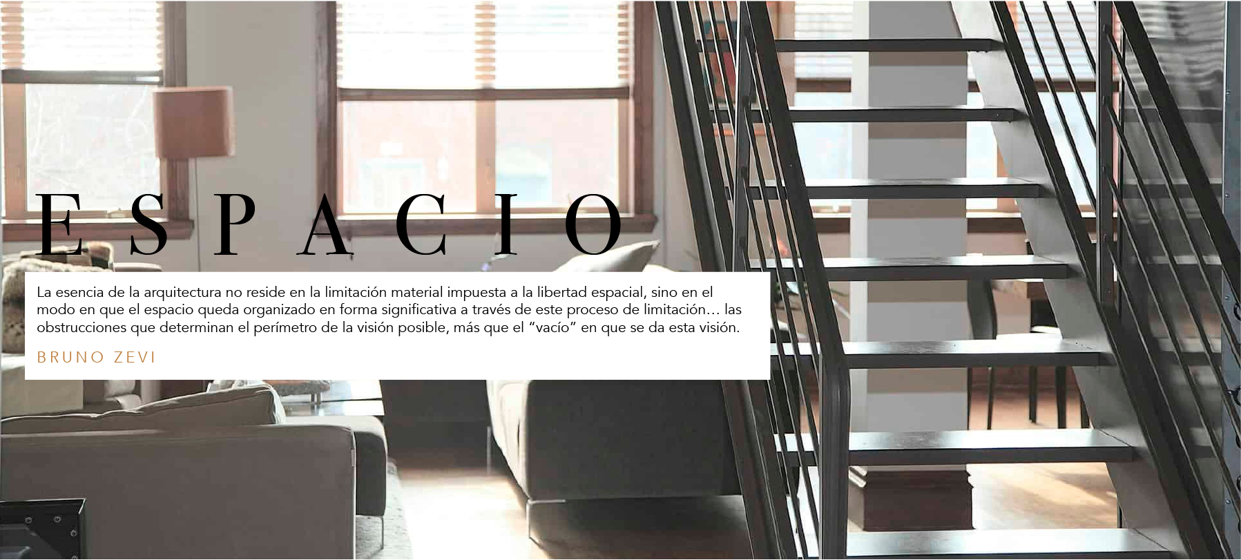 Imagen de la sala de un apartamento con texto con frase de Bruno Zevi