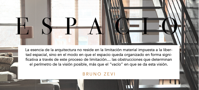 Imagen de la sala de un apartamento con texto con frase de Bruno Zevi-Adaptada para tableta